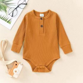 Infant Sunken Stripe Cotton Long Sleeve Triangle Rompers (Option: Light Yellow-60cm)