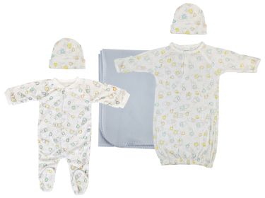 Boy Newborn Baby 5 Pc Layette Sets (Color: White/Blue, size: medium)