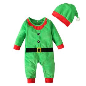 Santa Claus Long-sleeved Romper Romper Hat Two-piece Children's Clothing Ins (Option: Green CC02064-70 Yards)