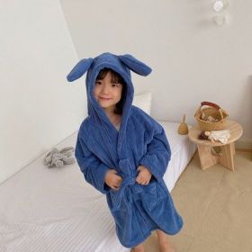 Cartoon Rabbit Hooded Bath Towel (Option: Bathrobe dark blue-S)
