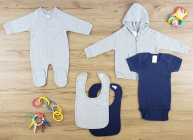 5 Pc Layette Baby Clothes Set (Color: Heather Grey/Navy, size: medium)