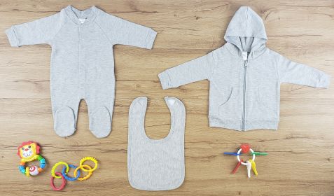 3 Pc Layette Baby Clothes Set (Color: Heather Grey, size: Newborn)