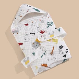 Cotton Gauze Blanket Hooded Keep Warm (Option: Forest animals-Four layers 90x90cm)