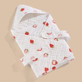 Cotton Gauze Blanket Hooded Keep Warm (Option: Strawberry-Four layers 90x90cm)