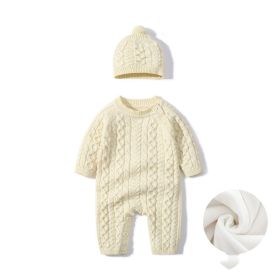 Autumn And Winter Knitted Onesie Hemp Hemp Ha Yi (Option: Beige Add wool-80cm)