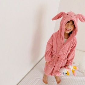 Cartoon Rabbit Hooded Bath Towel (Option: Bathrobe Pink-S)