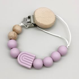 Infant Solid Color Rainbow Baby Pacifier Clip Beech Beads Silicone Bite Molar Drop-Preventing Chain (Color: Purple)