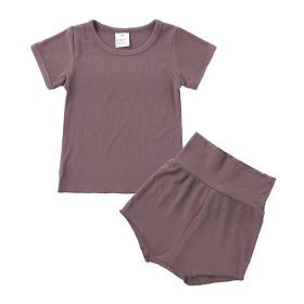 Children's Candy Color Breathing Cotton Pajamas Suit (Option: Dark Coffee-100cm)