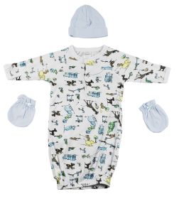 Gown, Cap and Mittens - 3 pc Set (Color: White/Yellow, size: Newborn)