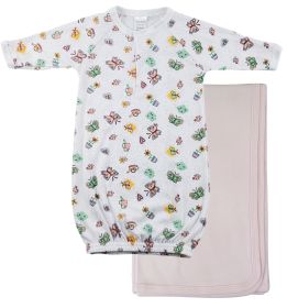 Print Infant Gown and Recieving Blanket (Color: Pink, size: Newborn)