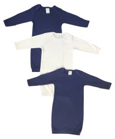 Unisex Newborn Baby 3 Piece Gown Set (Color: White/Navy, size: Newborn)