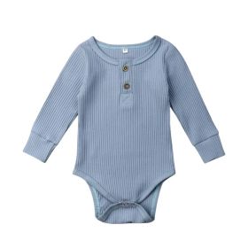 Infant Sunken Stripe Cotton Long Sleeve Triangle Rompers (Option: Blue-60cm)