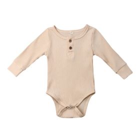 Infant Sunken Stripe Cotton Long Sleeve Triangle Rompers (Option: Beige-60cm)