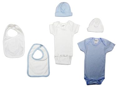 Boys 6 Piece Layette Set (Color: White/Blue, size: large)