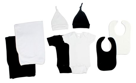 Black and White 8 Piece Layette Set (Color: White/Black, size: large)