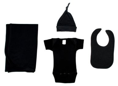 Black 4 Piece Layette Set (Color: Black, size: small)