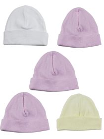Girls Baby Cap (Pack of 5) (Color: Pink/White/Yellow, size: One Size)