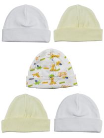 Beanie Baby Caps (Pack of 5) (Color: White/Yellow/Print, size: One Size)