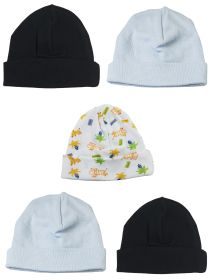 Boys Baby Caps (Pack of 5) (Color: Blue/Black/Print, size: One Size)