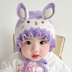 Baby Autumn And Winter Earflaps Woolen Hat (Option: Purple-Free Size 40 To50CM)