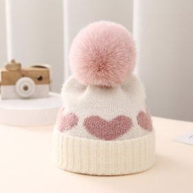 Baby Hat Double-layer Thickened Jacquard Heart (Option: White-Average Size)