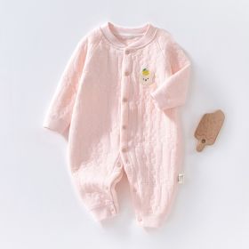 Baby Warm Jumpsuit Autumn And Winter Quilted Clothes (Option: Pink Bear Head-59 Yards)
