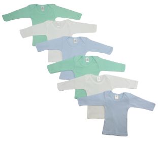 Boys Pastel Variety Long Sleeve Lap T-shirts  6 Pack (Color: Blue/Yellow/White, size: small)