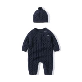 Autumn And Winter Knitted Onesie Hemp Hemp Ha Yi (Option: Navy Blue-73cm)