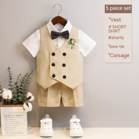 Boys Spring And Summer Short Sleeve Vest Suit (Option: Khaki 5-80cm)