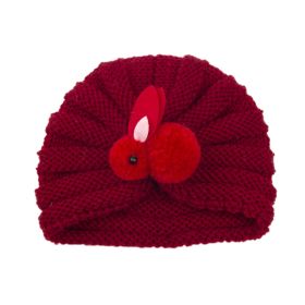 Children Wool Knitted Hat Autumn And Winter (Option: Wine Red Rabbit)