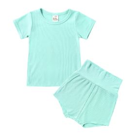 Children's Candy Color Breathing Cotton Pajamas Suit (Option: Lake Green-110cm)