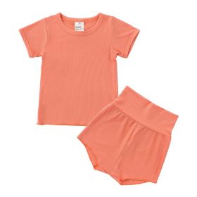Children's Candy Color Breathing Cotton Pajamas Suit (Option: Orange-73cm)