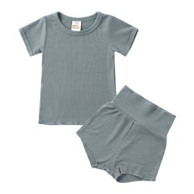 Children's Candy Color Breathing Cotton Pajamas Suit (Option: Gray Green-73cm)