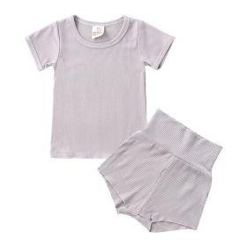Children's Candy Color Breathing Cotton Pajamas Suit (Option: Light Gray-73cm)