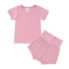 Children's Candy Color Breathing Cotton Pajamas Suit (Option: Pink Color-73cm)