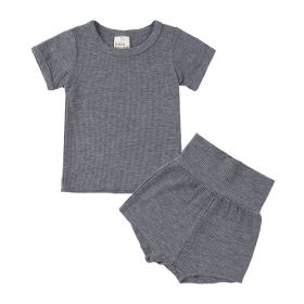 Children's Candy Color Breathing Cotton Pajamas Suit (Option: Dark Gray Melange-110cm)