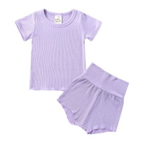 Children's Candy Color Breathing Cotton Pajamas Suit (Option: Purple-73cm)