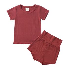 Children's Candy Color Breathing Cotton Pajamas Suit (Option: Brick Red-73cm)