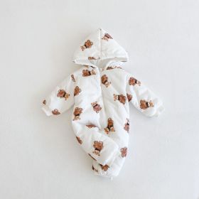 Winter Fleece-lined Thickened Cotton One-piece Romper (Option: Beige-80cm)