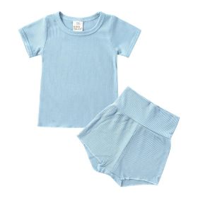 Children's Candy Color Breathing Cotton Pajamas Suit (Option: Light Blue-73cm)