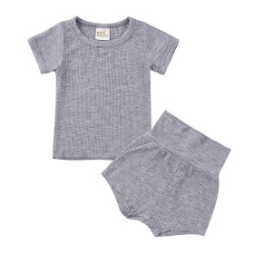 Children's Candy Color Breathing Cotton Pajamas Suit (Option: Gray-73cm)