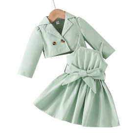 Suit Jacket Solid Color Suspender Skirt Two-piece Suit For Children (Option: Light Green-18 24M)