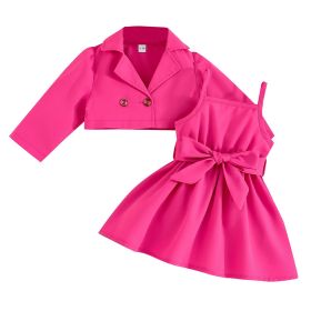 Suit Jacket Solid Color Suspender Skirt Two-piece Suit For Children (Option: Rose Red-18 24M)