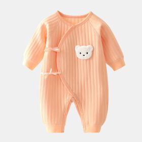 Rompers Three-layer Keep Baby Warm Romper Baby Jumpsuit (Option: Rompers Orange Bear Warm-59cm)