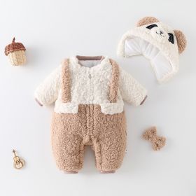 Clothes For Babies Winter Clothing Thickened Fleece-lined Baby Going Out Clothes (Option: Khaki-73CM)