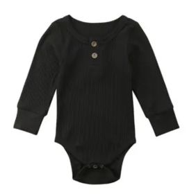 Infant Sunken Stripe Cotton Long Sleeve Triangle Rompers (Option: Black-100cm)
