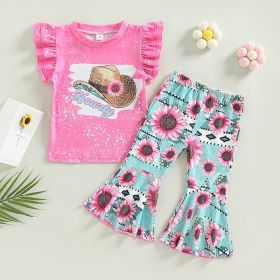 Fashion New Girls' Sleeveless Lace Suit (Option: Rose Red-110cm)