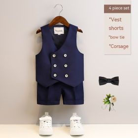 Boys Spring And Summer Short Sleeve Vest Suit (Option: Dark Blue 4 Pieces-100cm)