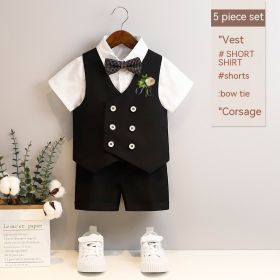 Boys Spring And Summer Short Sleeve Vest Suit (Option: Black 5 Pieces-110cm)