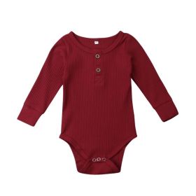 Infant Sunken Stripe Cotton Long Sleeve Triangle Rompers (Option: Purplish Red-80cm)